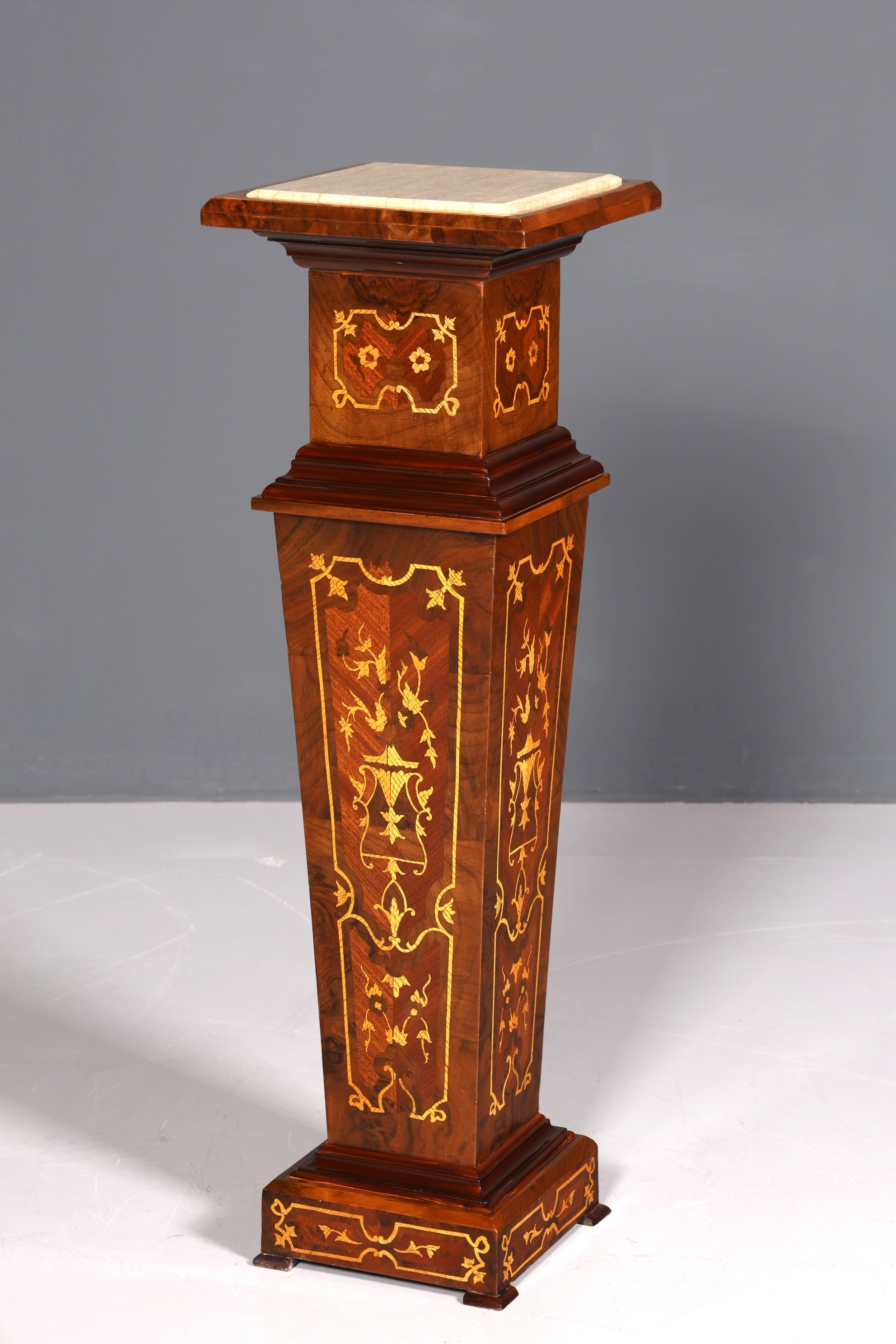 Elegant Baroque style column, Louis XV flower column, natural stone marble inlays, shelf, table