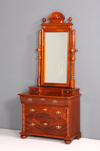 Edle Louis Philippe Kommode mit Spiegelaufsatz Gründerzeit Frisierkommode Holz Schrank Antik Flurschrank um 1880