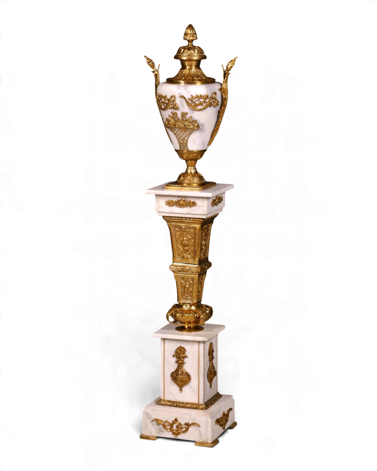 Edle Barock Stil Säule Louis XV Marmor Weiß Blumensäule Sockel Ablage Dekosäule