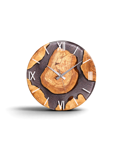Stilvolle Handgefertigte Epoxidharz Wanduhr Olivenbaum Uhr grau Epoxy Analog Uhr