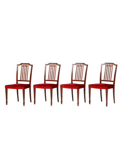 Hauptstadt Möblerei 4er-Set Esszimmerstühle im Gustavianischen Stil aus Holz mit roter Polsterung