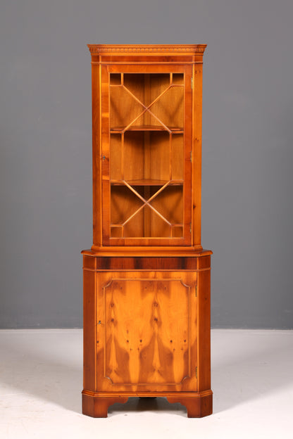 Wunderschöne Englische Eckvitrine Eibe Antik Echt Holz Schrank Eckschrank Glasvitrine Vitrine Vintage