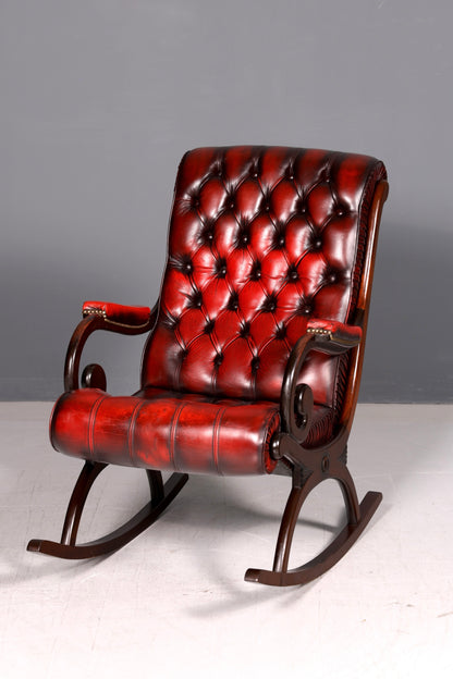 Stilvoller Original Chesterfield Schaukelstuhl Oxblood Englischer Armlehnsessel Echt Leder Englisch Schwingsessel Herrensessel UK
