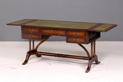 Wunderschöner Englischer Schreibtisch Regency Klappschreibtisch Echt Lederauflage Mahagoni 60s Bürotisch