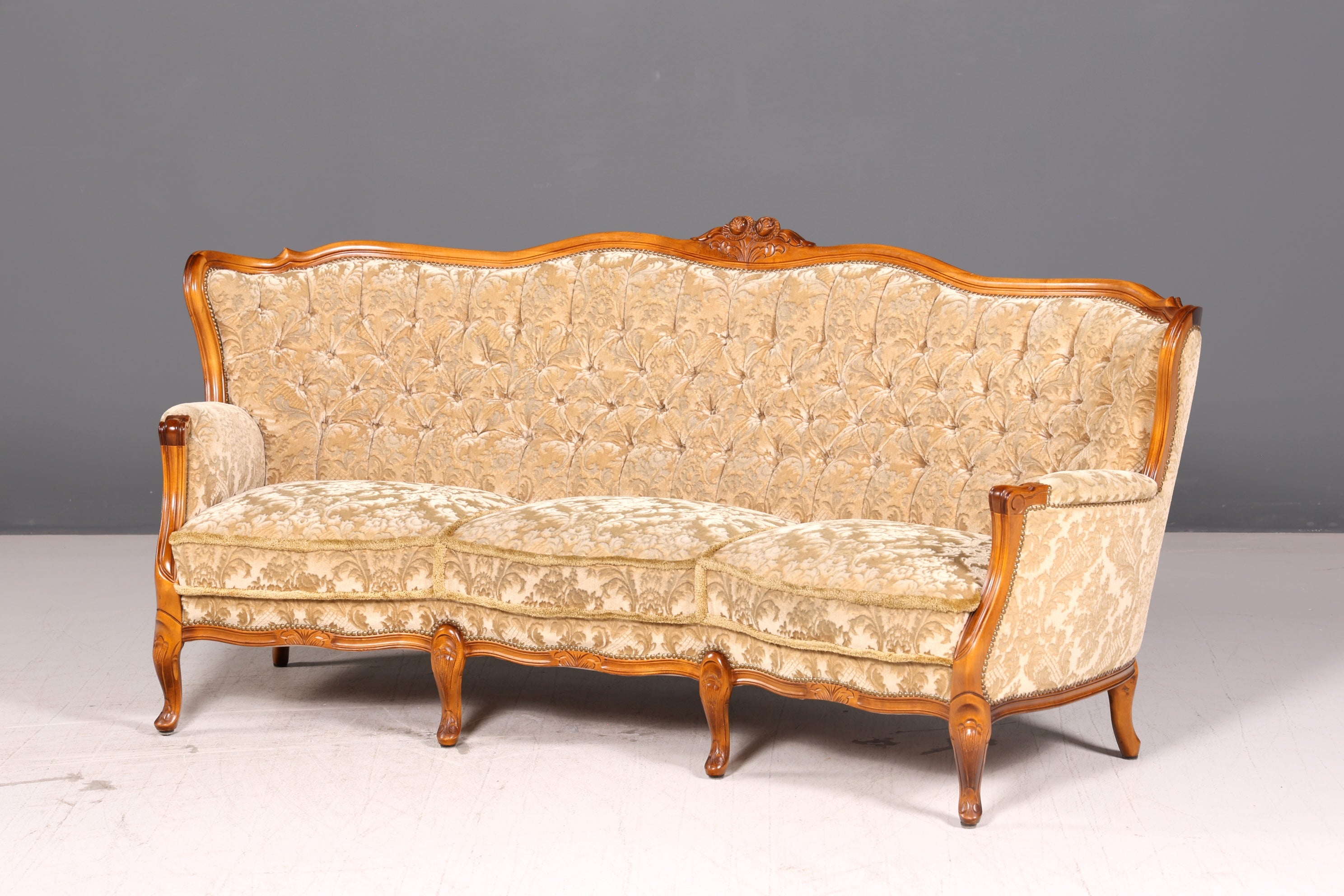 Wunderschönes Chippendale Sofa Barock Stil Couch Samt Stoff 3 Sitzer Antik Vintage
