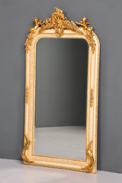 Stilvoller Prunk Barock Stil Standspiegel Antik Stil Gold Creme Ornament Flurspiegel Spiegel Wandspiegel