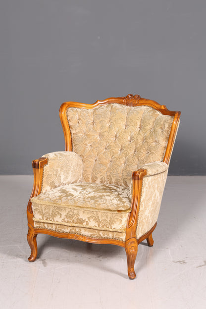 Edler Chippendale Armlehnsessel Barock Stil Sessel Armchair Samt Stoff Antik Vintage