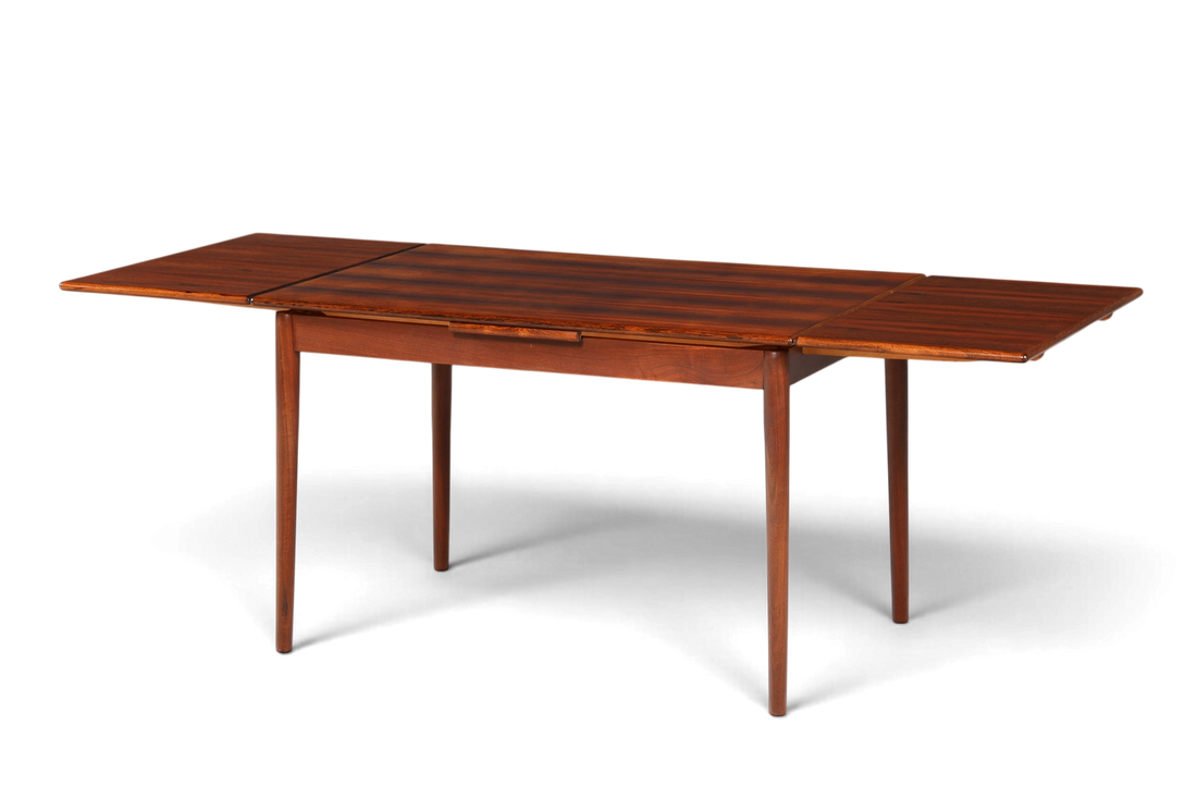 Hauptstadt Möblerei Mid Century Esstisch aus Palisander mit ausziehbarer Tischplatte und eleganter Holzmaserung