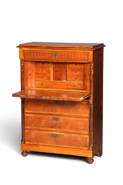 Hauptstadt Möblerei Gründerzeit Sekretär aus massivem Holz im Louis Philippe Stil mit aufklappbarer Schreibplatte