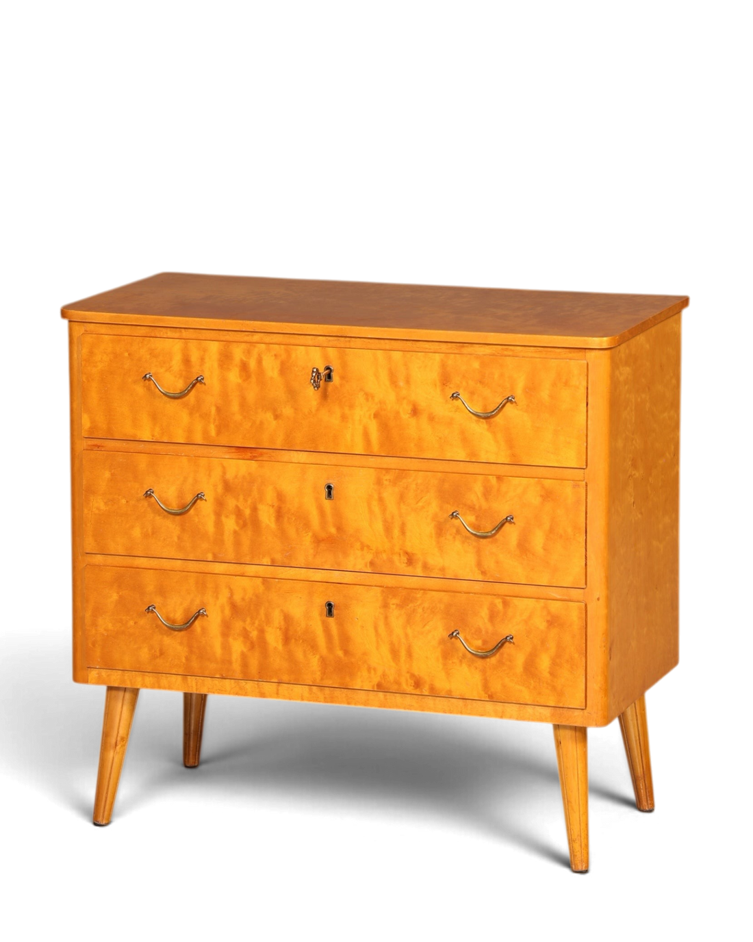 Hauptstadt Möblerei Mid Century Kommode aus massivem Holz mit drei Schubladen im skandinavischen Danish Design Stil