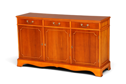 Hauptstadt Möblerei englisches Sideboard aus Eibenholz mit drei Schubladen und Türen im antiken Vintage-Stil