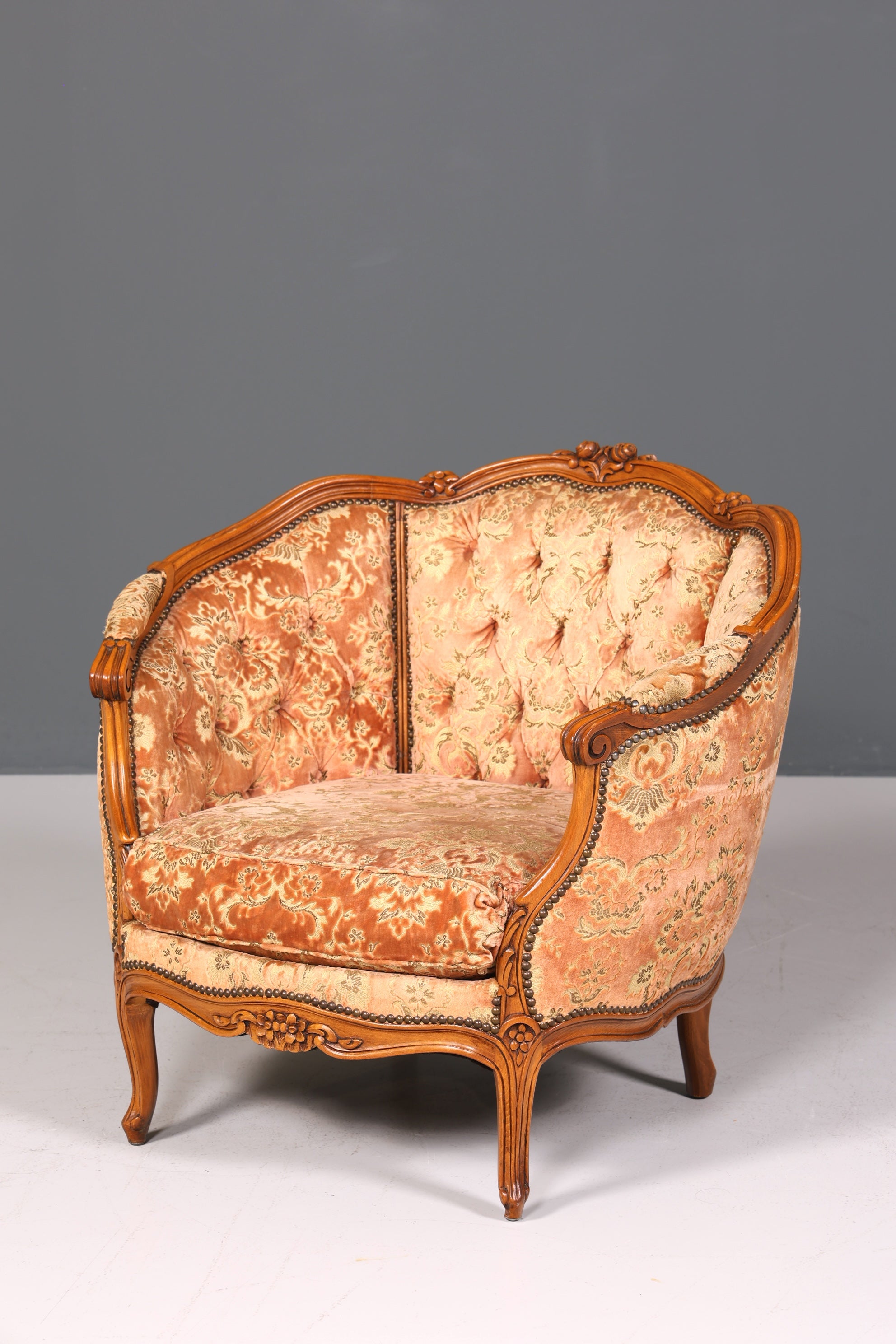 Wunderschöner Chippendale Armlehnsessel Barock Stil Sessel Armchair Samt Stoff Rococo Stil Sessel 1 von 2