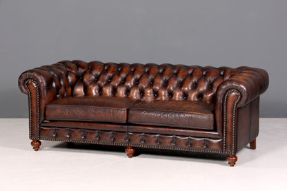 F965 Finish cm Wunderschönes Original Chesterfield 2er Sofa Englisch Oxblood Leder 2- Sitzer Couch