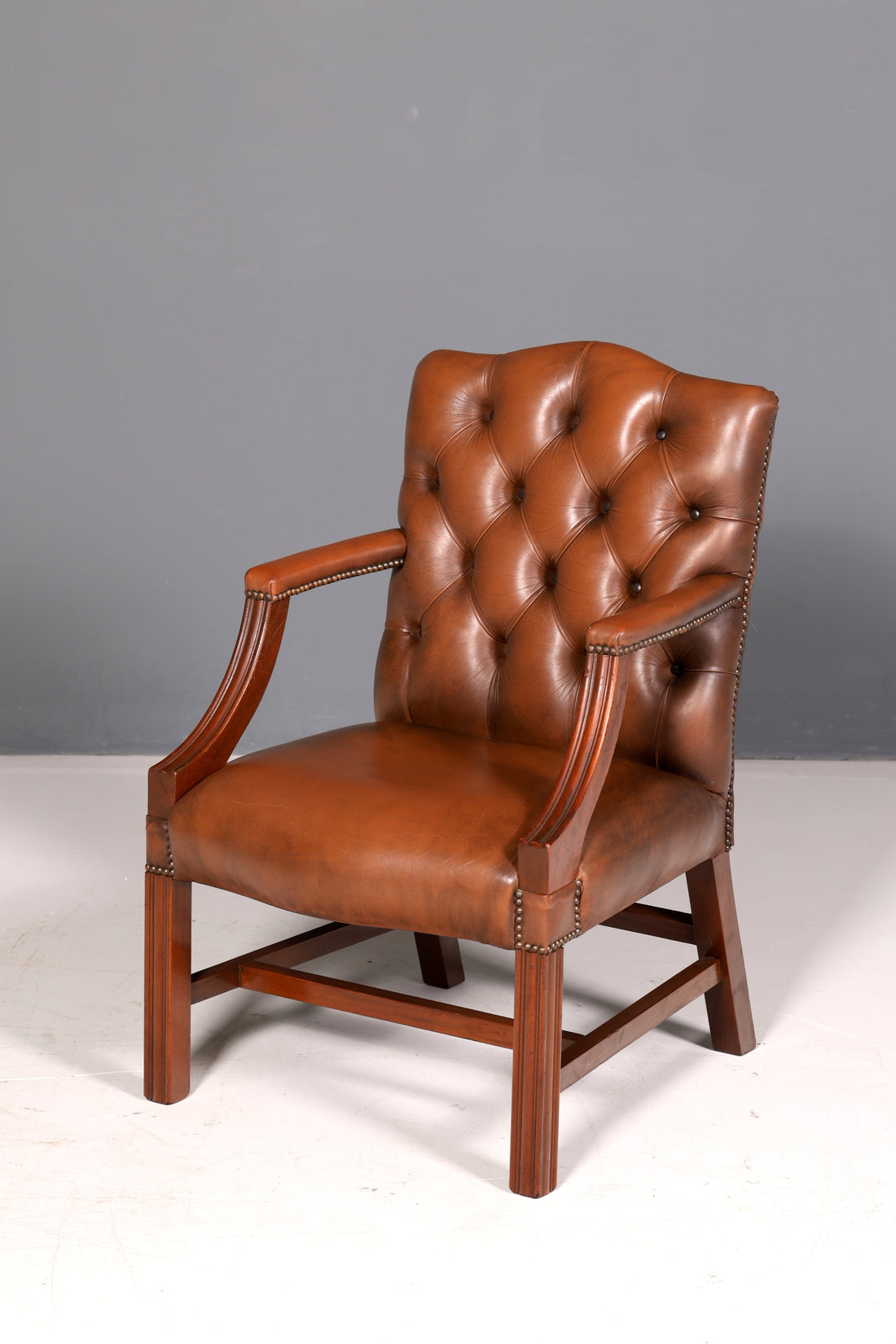 Beautiful Original Chesterfield Brown Genuine Leather Wingback Armchair English Gentleman’s Chair Bureau Chair Desk Chair Office Chair Antique 1 of 2