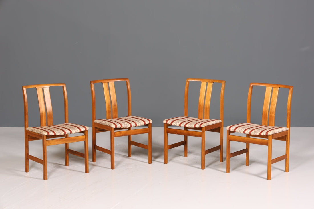 4x Schlichte Mid Century Stühle Nussbaum Retro Stuhlset Danish Design Küchenstühle