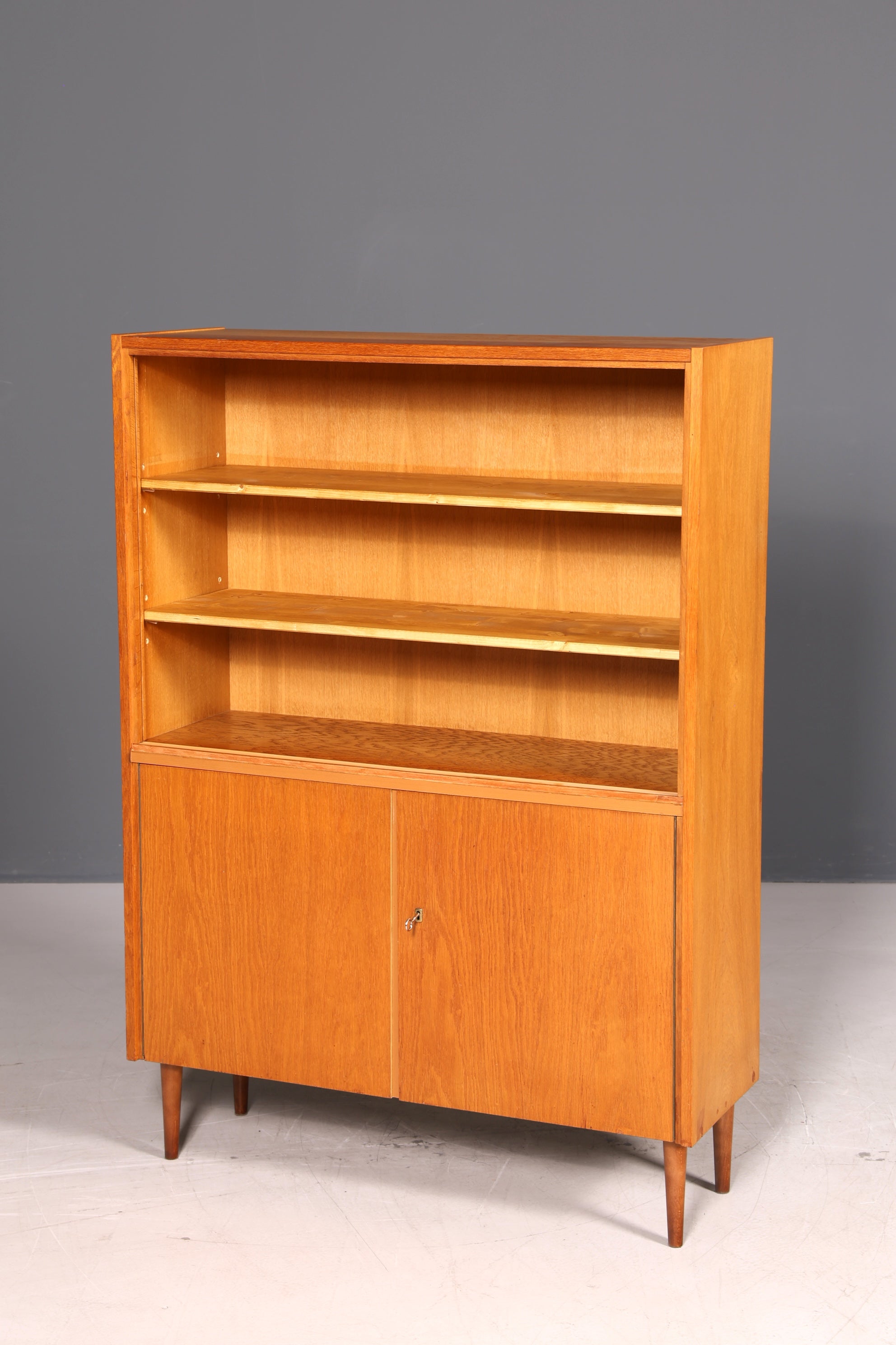 Wunderschöner Mid Century Regal Schrank Vintage Highboard Bücherregal Holz Kommode ohne Gläser