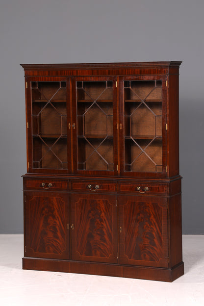 Wunderschöne Englische Vitrine Mahagoni Bibliothek Bücherschrank Buffet Schrank 60er Glasvitrine Vintage