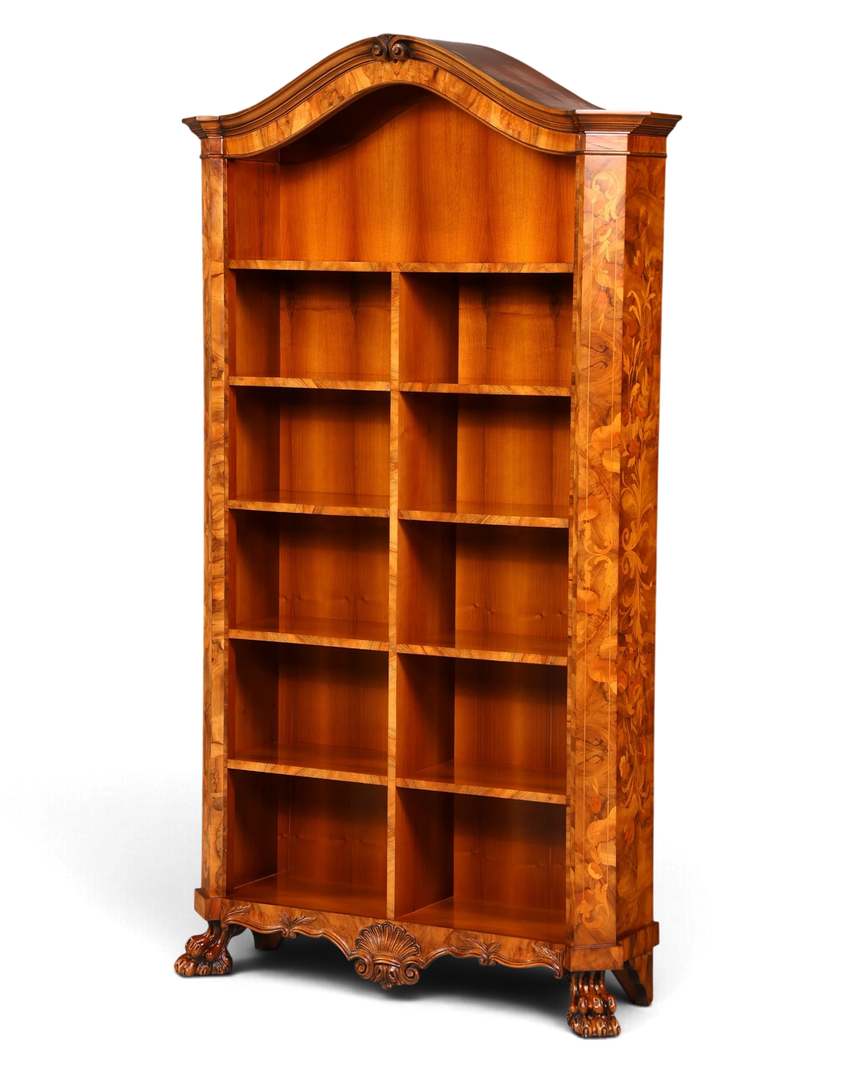 Prachtvolles Barock Stil Bücherregal Intarsien Bücherschrank Regal Löwentatzen Beleuchtung Wohnzimmer