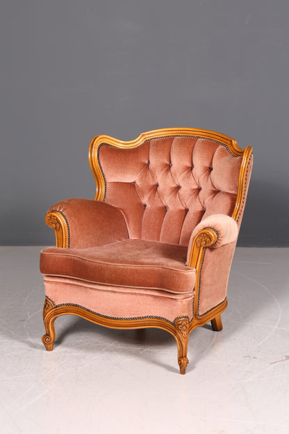 Noble Chippendale Armchair Baroque Style Velvet Fabric Armchair Rococo Antique 1 of 4