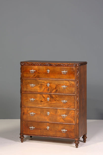Wunderschöne Gründerzeit Kommode Louis Philippe Nussbaum Sideboard um 1880 Schnitzerei Schubladenkommode