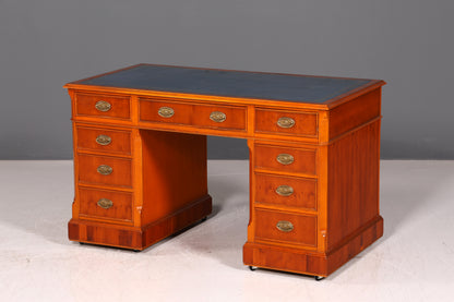 Beautiful Original Heldense English Desk Yew Real Leather Top Office Desk Antique Style