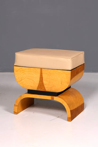 Beautiful Art Deco-style stool, birch, seat stool, footstool, footrest, antique vintage