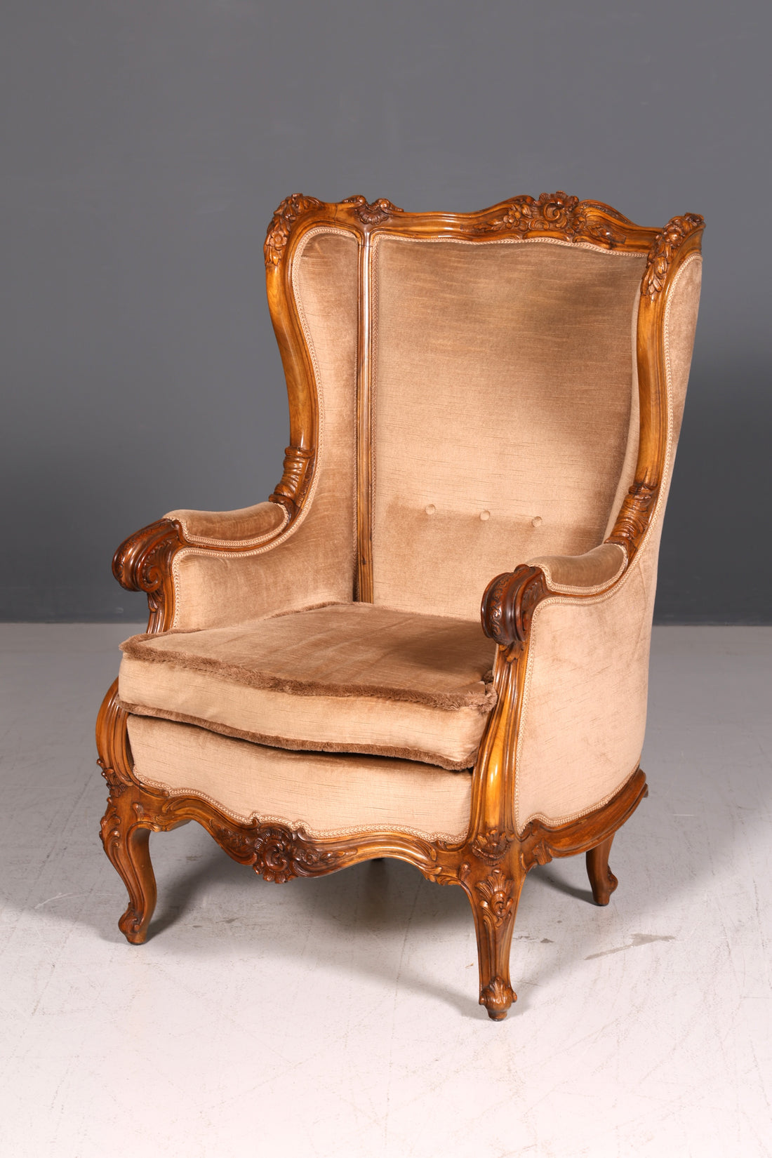 Impressive Chippendale Armchair Baroque Style Velvet Chair Reading Chair Antique Vintage Upholstered Chair