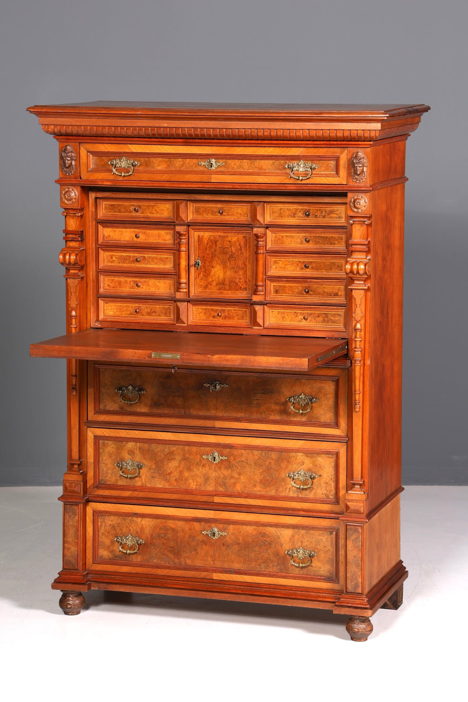 Beeindruckender Gründerzeit Sekretär Vertiko Highboard Louis Philippe Kommode um 1880