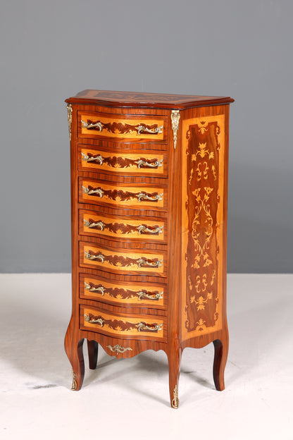 Traumhaftes Barock Stil Louis XV Highboard Vertiko Intarsien Kommode Schubladenkommode