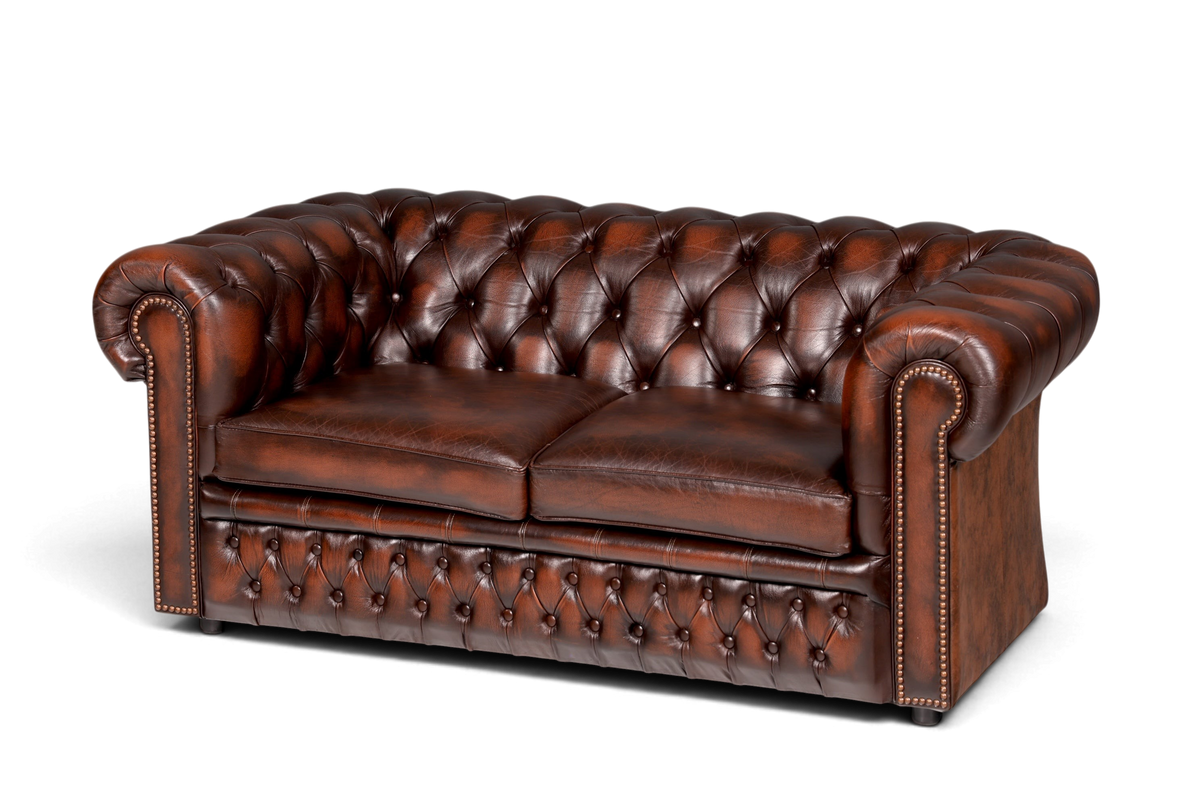 Hauptstadt Möblerei Centurion Chesterfield 2-Sitzer Sofa aus braunem Echtleder mit klassischer Knopfheftung
