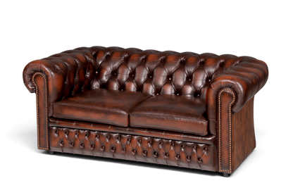 Hauptstadt Möblerei Centurion Chesterfield 2-Sitzer Sofa aus braunem Echtleder mit klassischer Knopfheftung