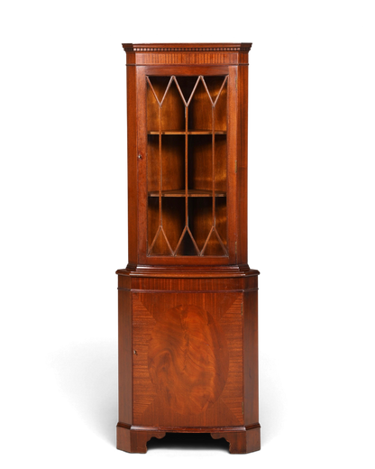 Hauptstadt Möblerei englische Eckvitrine aus Mahagoni mit verglaster Tür und edler Holzmaserung im Vintage-Stil