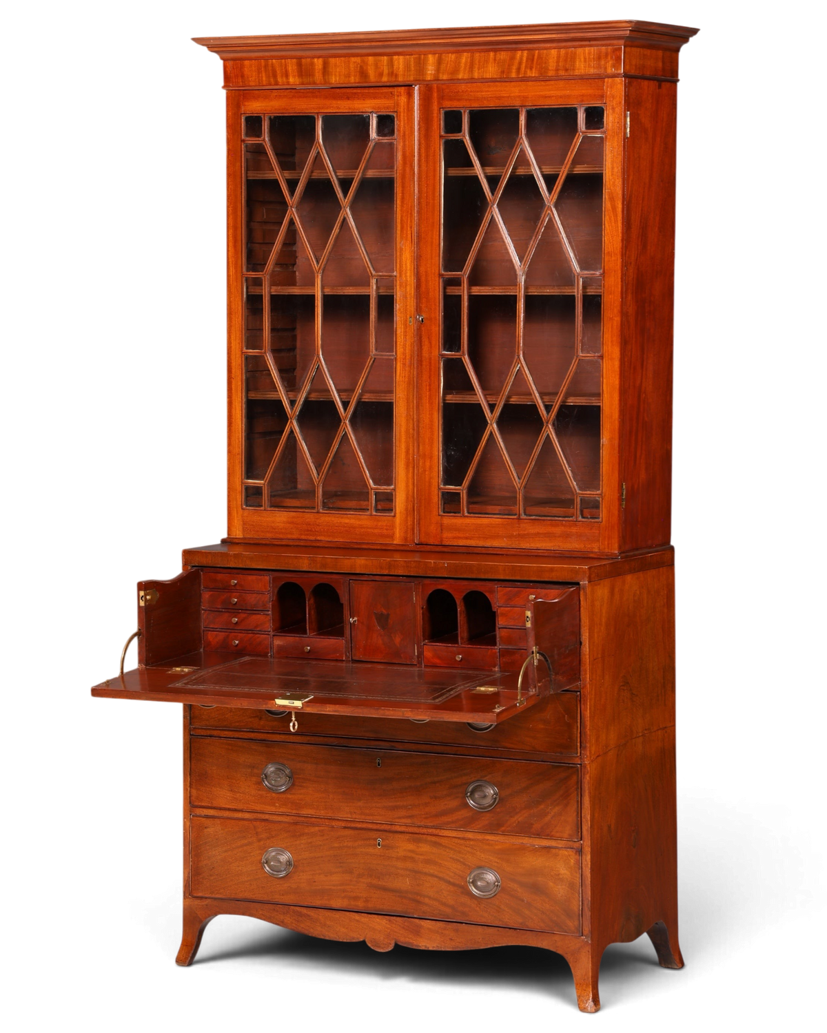 Hauptstadt Möblerei antiker englischer Mahagoni Aufsatzsekretär mit Vitrine und aufklappbarer Schreibfläche