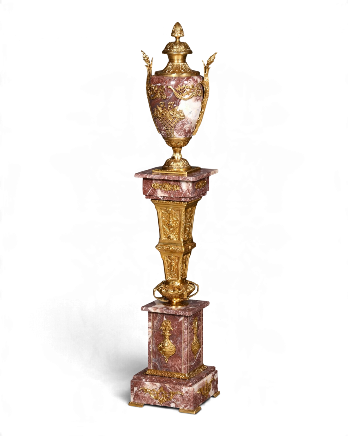 Beautiful Louis XV Baroque-style red marble column, flower stand, pedestal, display shelf, decorative column