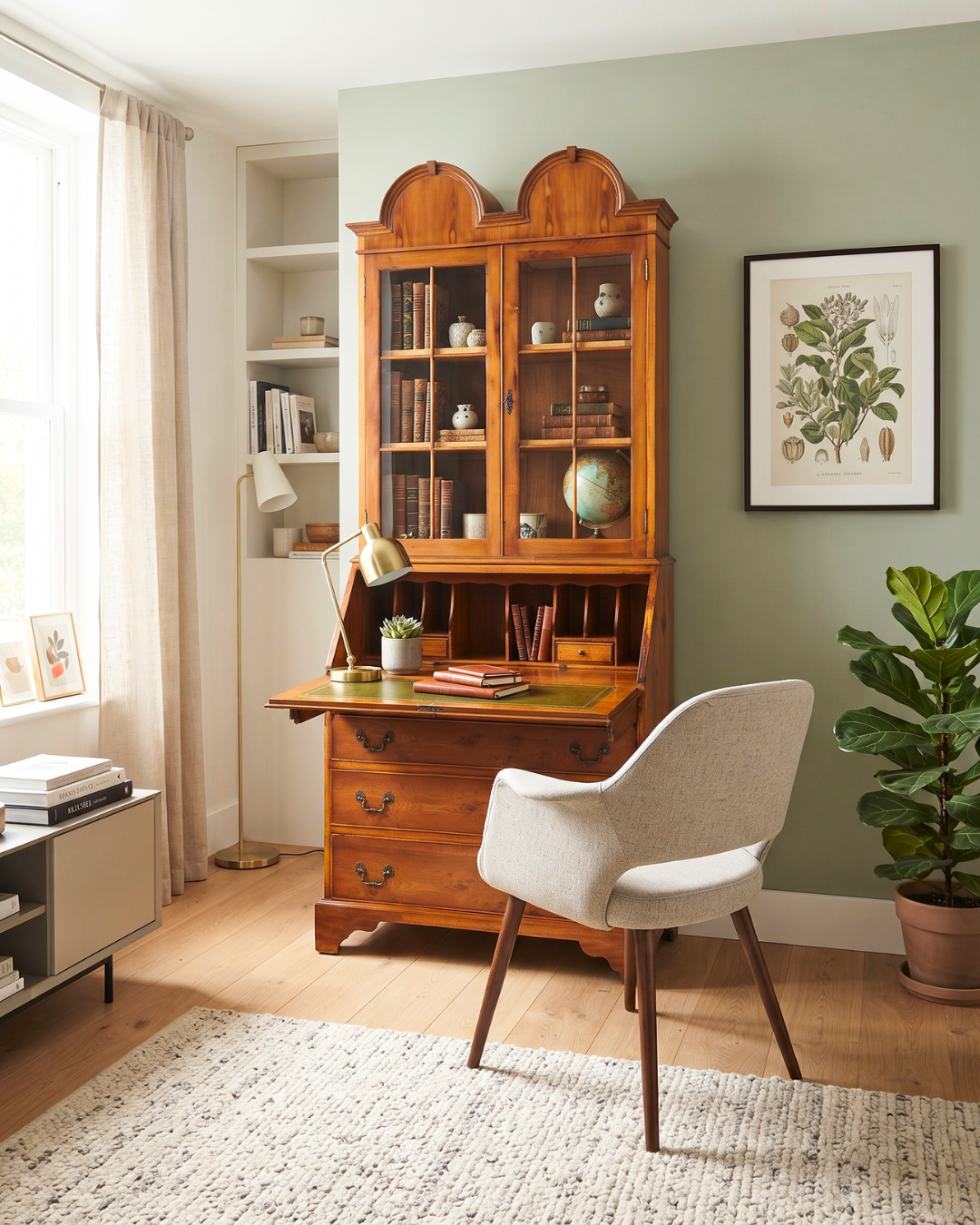 Stylish English Secretary Desk Bureau Bookcase Yew Display Cabinet Cabinet Office Writing Furniture UK