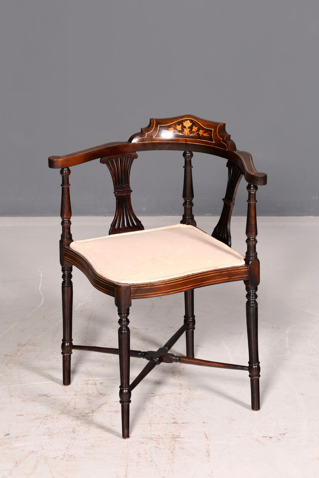 Beautiful antique corner chair, English Edwardian inlay armchair, desk chair, vintage 1 of 2