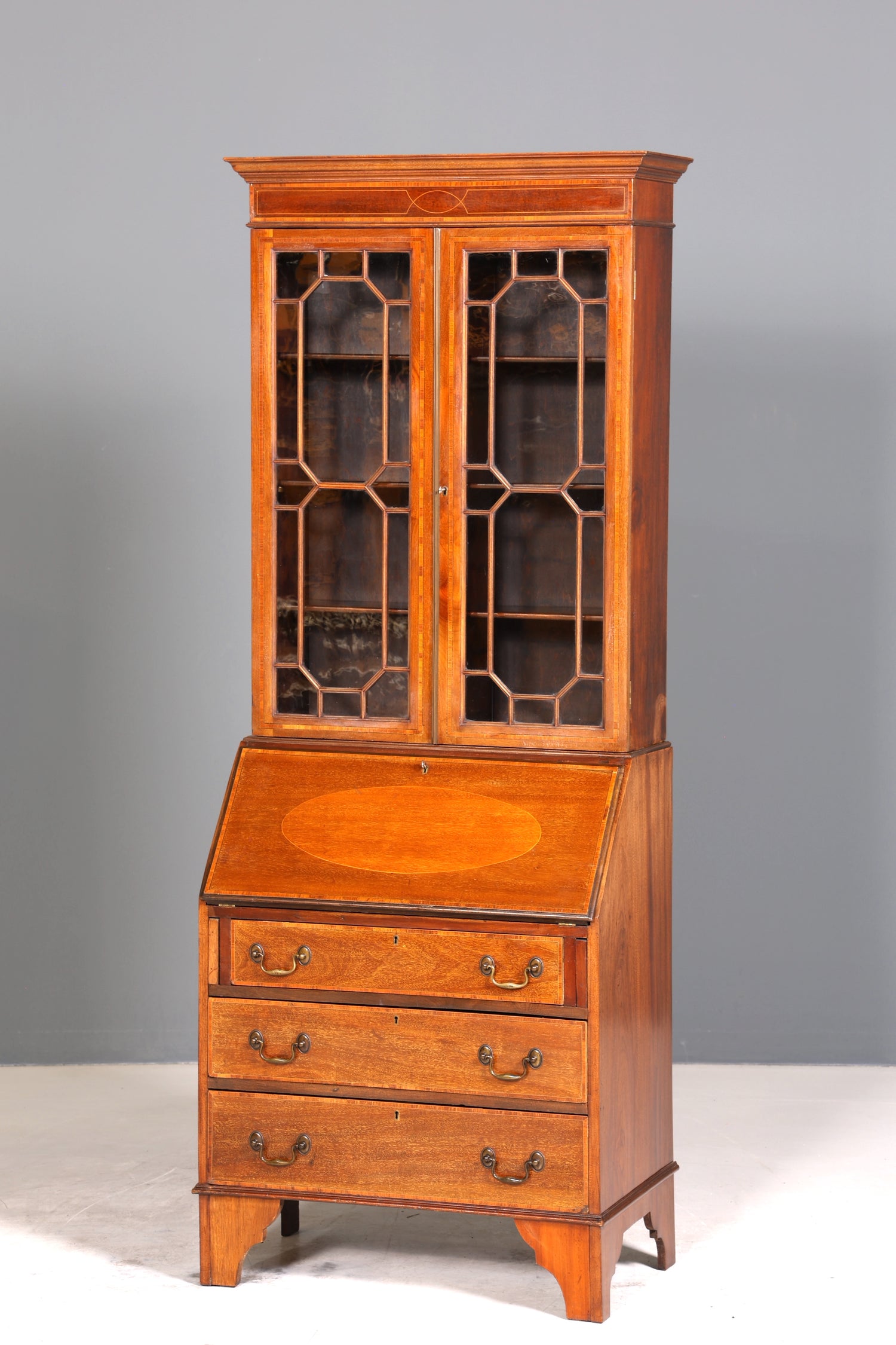 Stilvoller Englischer Sekretär Büro Aufsatzsekretär Antik 60S Vitrinen Schrank UK