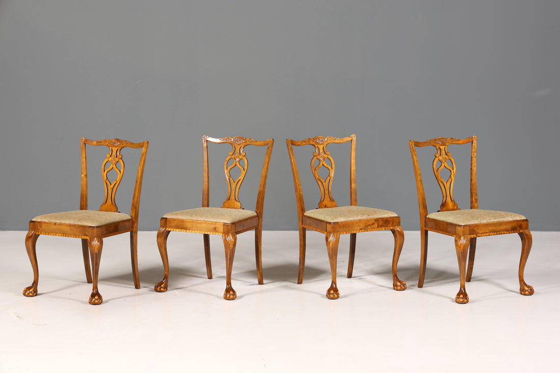 4x Wunderschöne Chippendale Stühle Barock Stil Stuhlset Polsterstuhl Set Englisch Küchenstühle Esszimmer Stühle