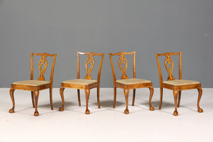 4x Wunderschöne Chippendale Stühle Barock Stil Stuhlset Polsterstuhl Set Englisch Küchenstühle Esszimmer Stühle