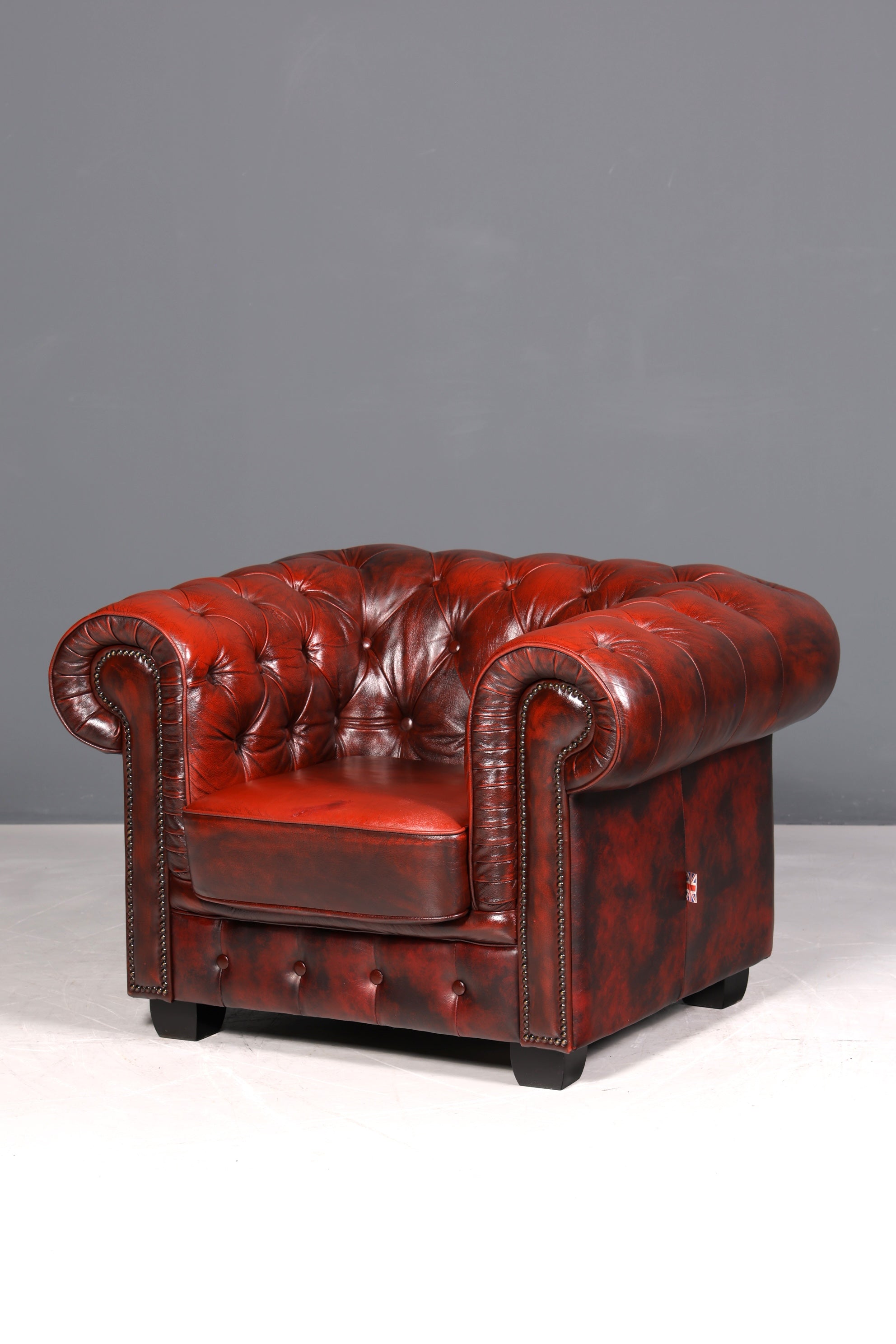 F955 Finish cm Stilvoller Original Chesterfield Sessel Englischer Armlehnsessel Englisch Herrensessel