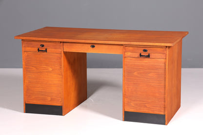 Beautiful Bauhaus-style roll-top desk, mid-century modern, real wood office table