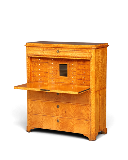 Hauptstadt Möblerei Biedermeier Sekretär aus hellem Echtholz mit aufklappbarer Schreibplatte und vielen Schubladen