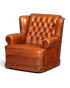 Hauptstadt Möblerei Chesterfield Sessel aus cognacfarbenem Echtleder mit klassischer Knopfheftung und Rollen