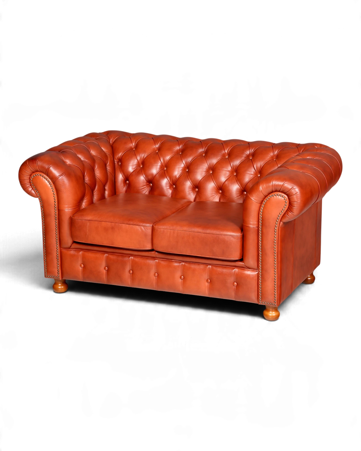Wunderschönes Original Chesterfield Sofa 2-Sitzer Couch England Polstersofa Echtleder Rotbraun