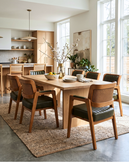 Noble armchair "Lima" dining room chair with wickerwork in green kitchen chair armchair