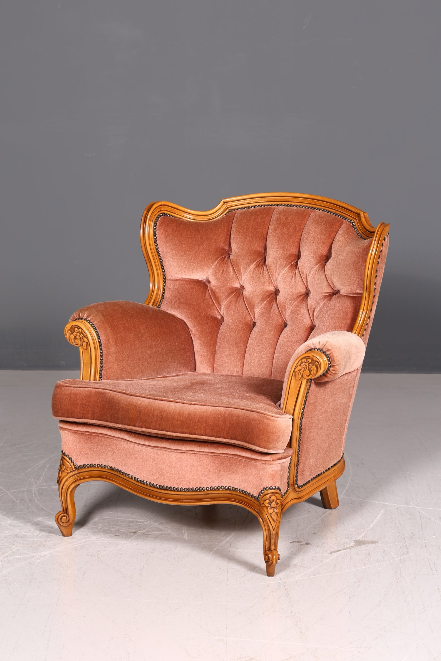 Noble Chippendale Armchair Baroque Style Velvet Fabric Armchair Rococo Antique 2 of 4