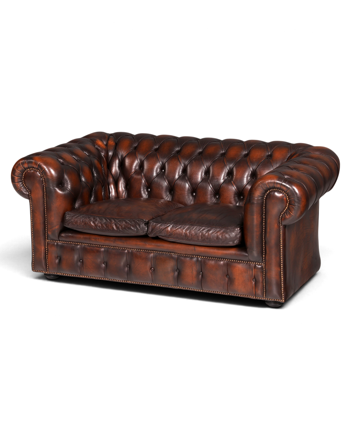 Original Chesterfield Sofa 2-Sitzer Antik, Echt Leder Englisch – Hauptstadt Möblerei Berlin