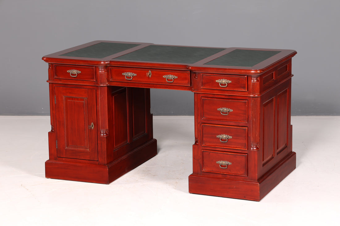 Wunderschöner Englischer Schreibtisch Mahagoni Lederauflage Bürotisch Partner Desk Office Desk Antik Vintage