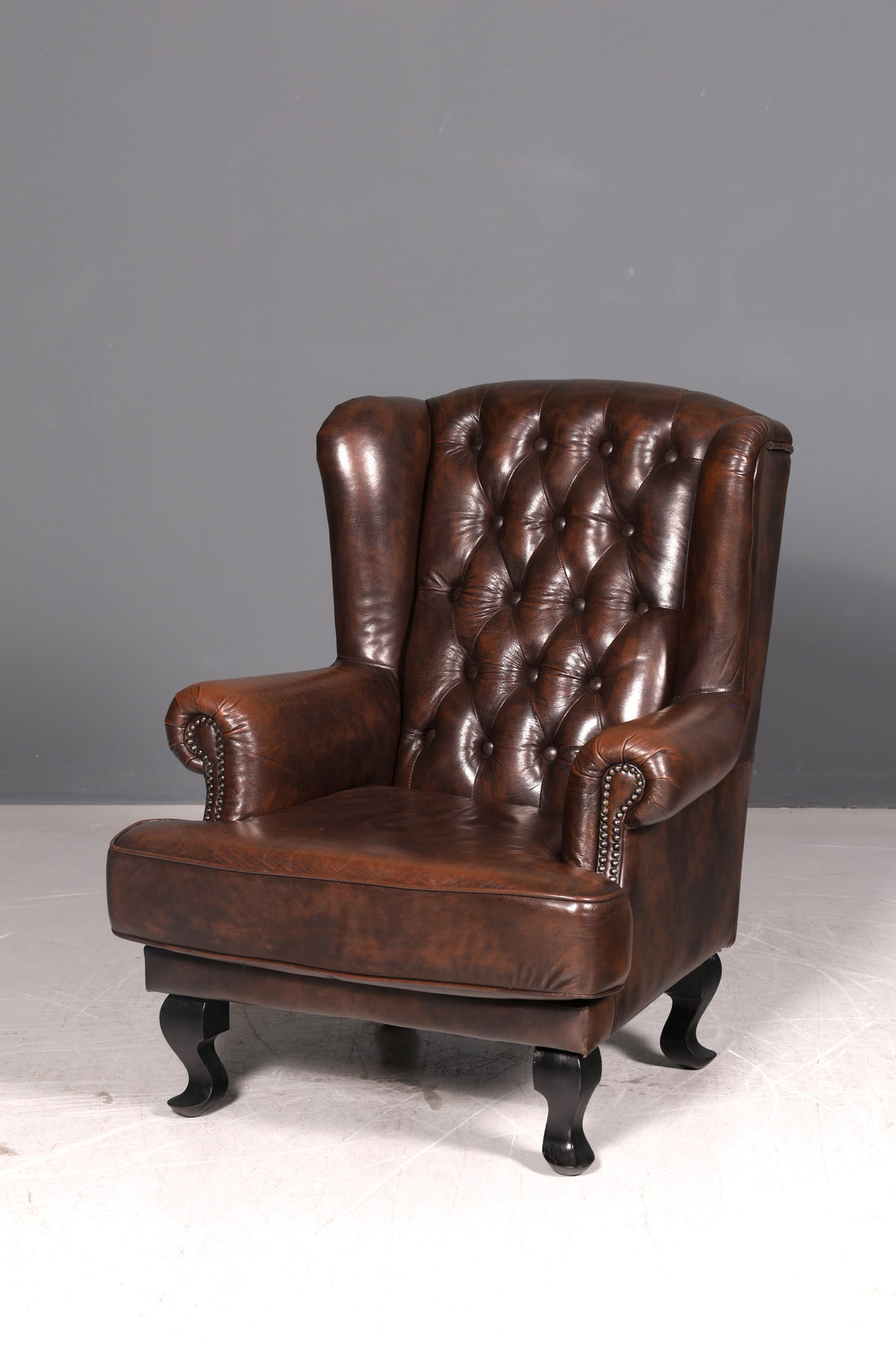 Wunderschöner Original Chesterfield Ohrenbackensessel Echt Leder Englisch Herrensessel Brauner Armlehnsessel UK Relaxsessel