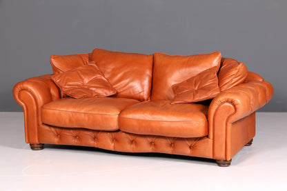 Beautiful Chesterfield design sofa, English genuine leather couch, cognac lounge sofa